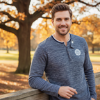 Livergy Men's Blue Marl Long Sleeve Henley Shirt - XL