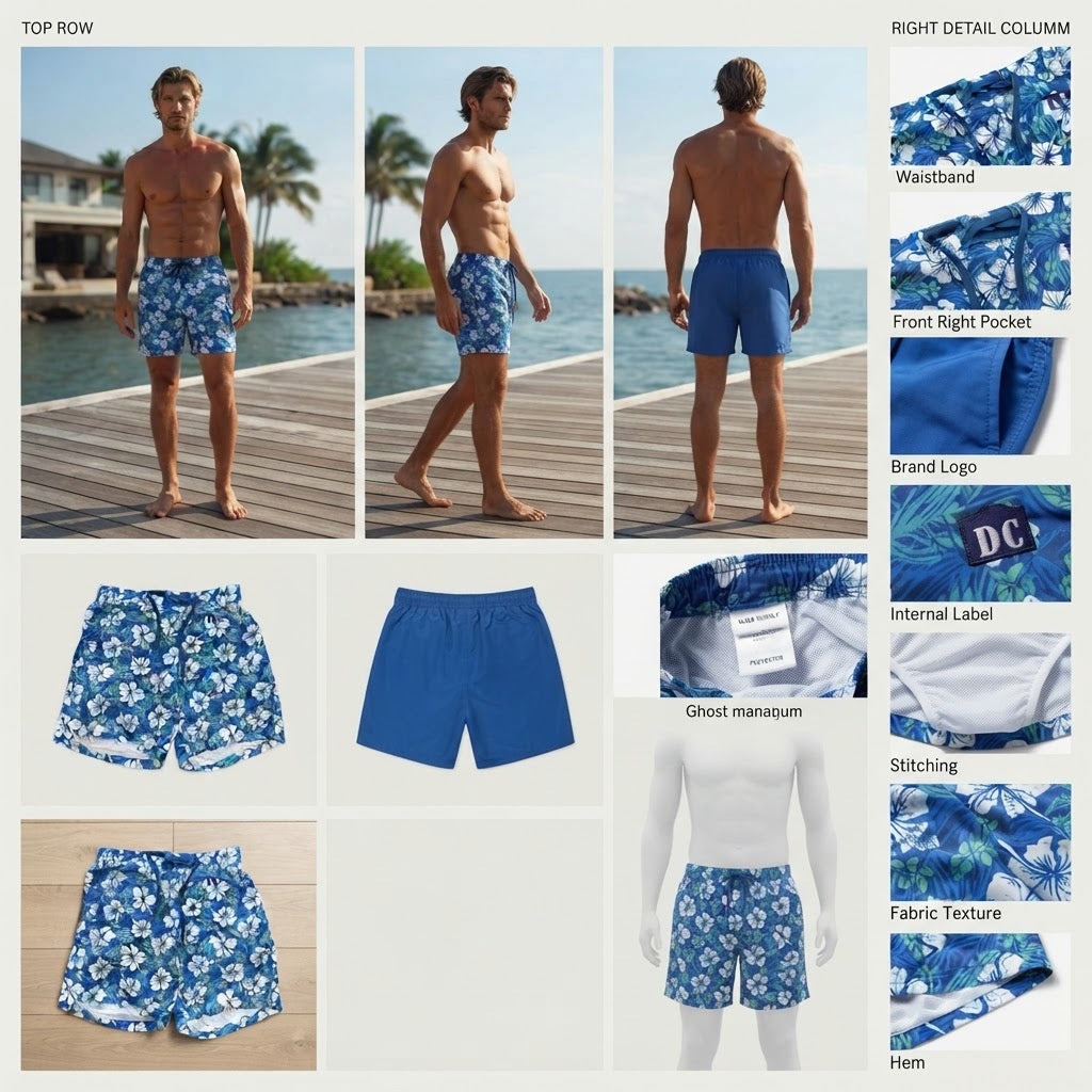 Cobalt Blue Tropical Floral Print Swim Shorts