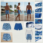 Cobalt Blue Tropical Floral Print Swim Shorts