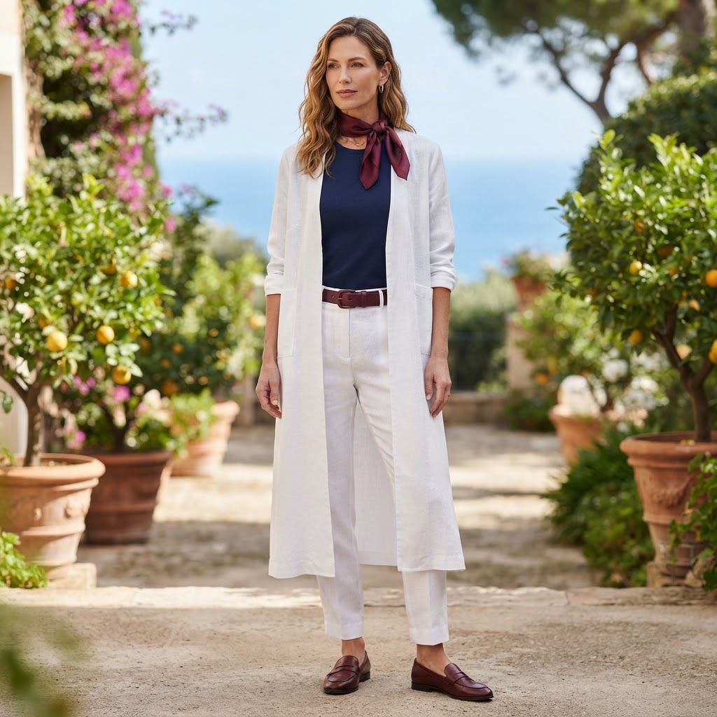 Women's White Lightweight Open-Front Duster Jacket