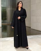 Black Embellished Open-Front Straight Fit Abaya