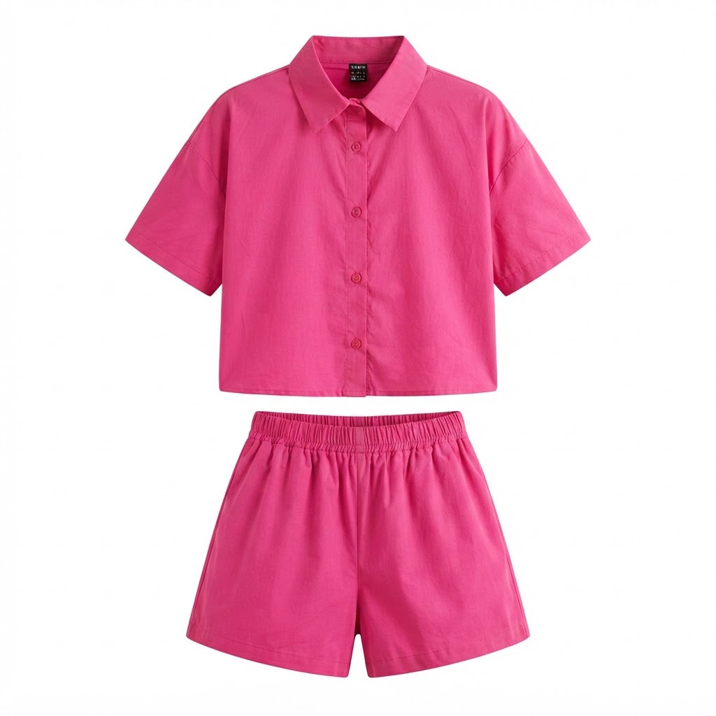 SHEIN Hot Pink Relaxed Shirt and Shorts Co-ord Set