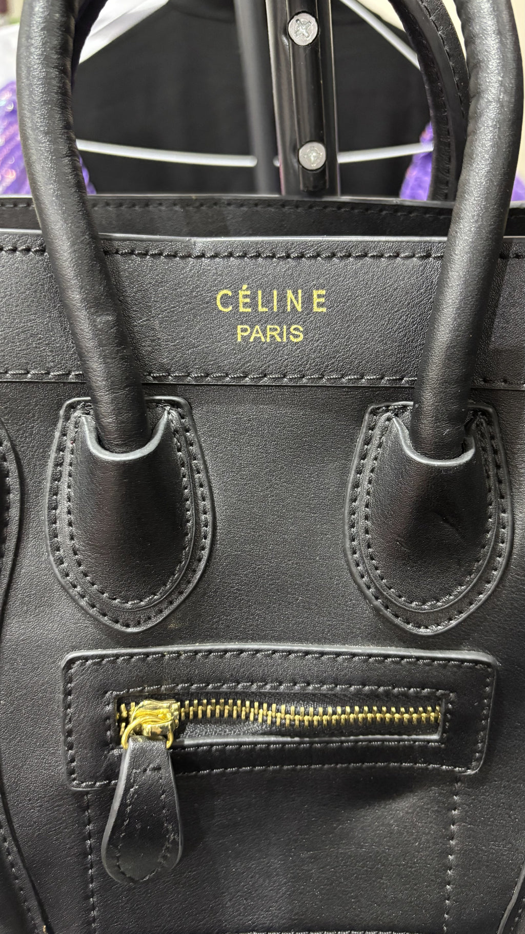 CÉLINE PARIS Black Smooth Leather Structured Nano Tote