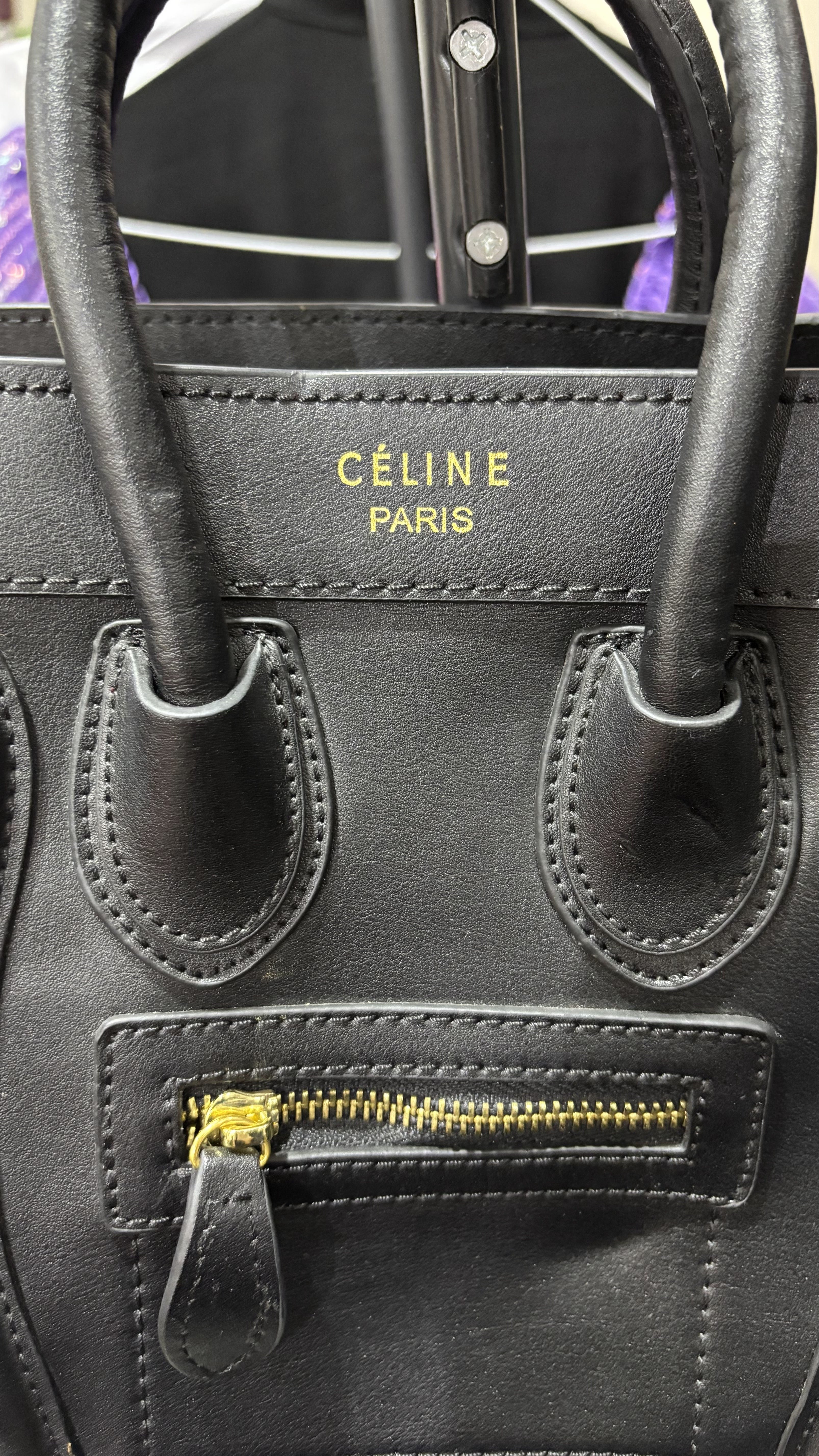 CÉLINE PARIS Black Smooth Leather Structured Nano Tote