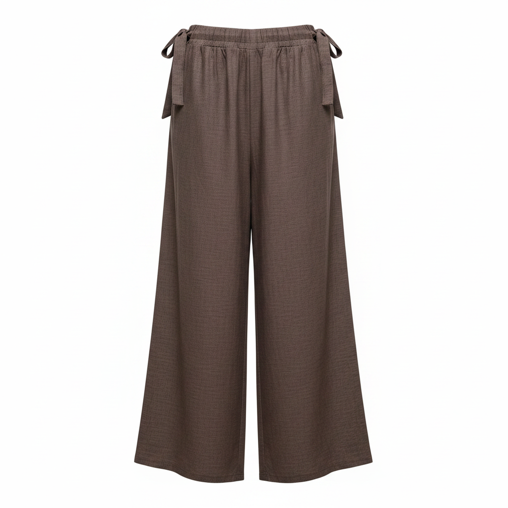 Women's Brown Wide Leg Linen Blend Trousers