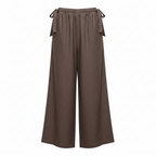 Women's Brown Wide Leg Linen Blend Trousers