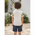 SHEIN White Short-Sleeve Safari Animal Print Kids Shirt