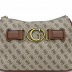 Guess Monogram Hobo Shoulder Bag with Gold Hardware