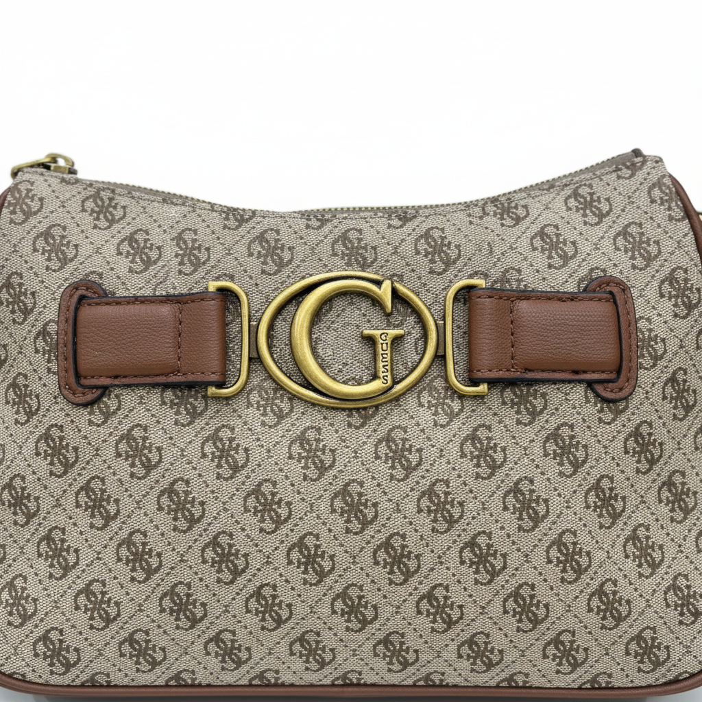 Guess Monogram Hobo Shoulder Bag with Gold Hardware