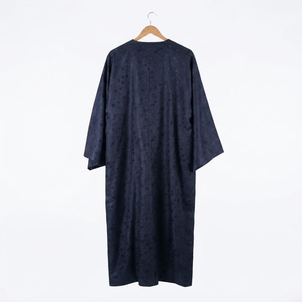 Women's Navy Floral Jacquard V-Neck Floor-Length Abaya