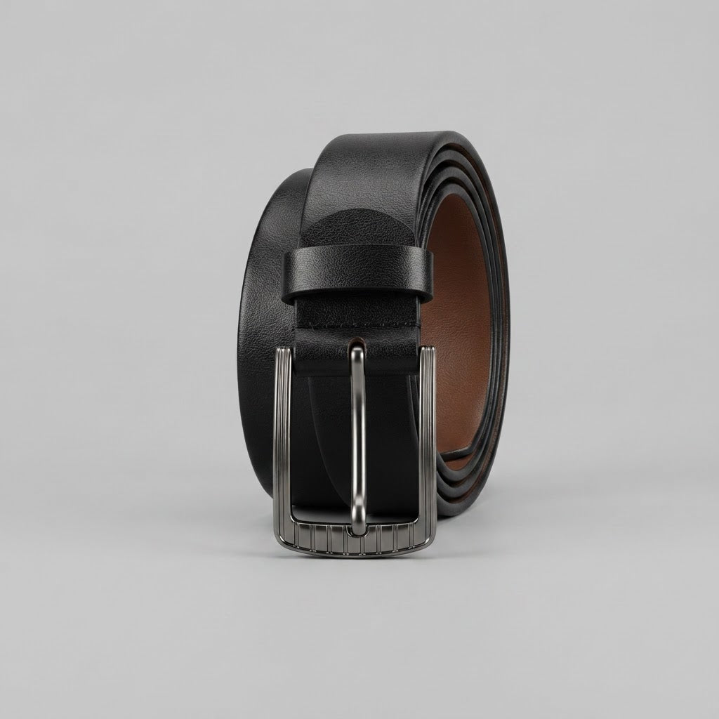 Men's Classic Black Leather Belt with black Buckle