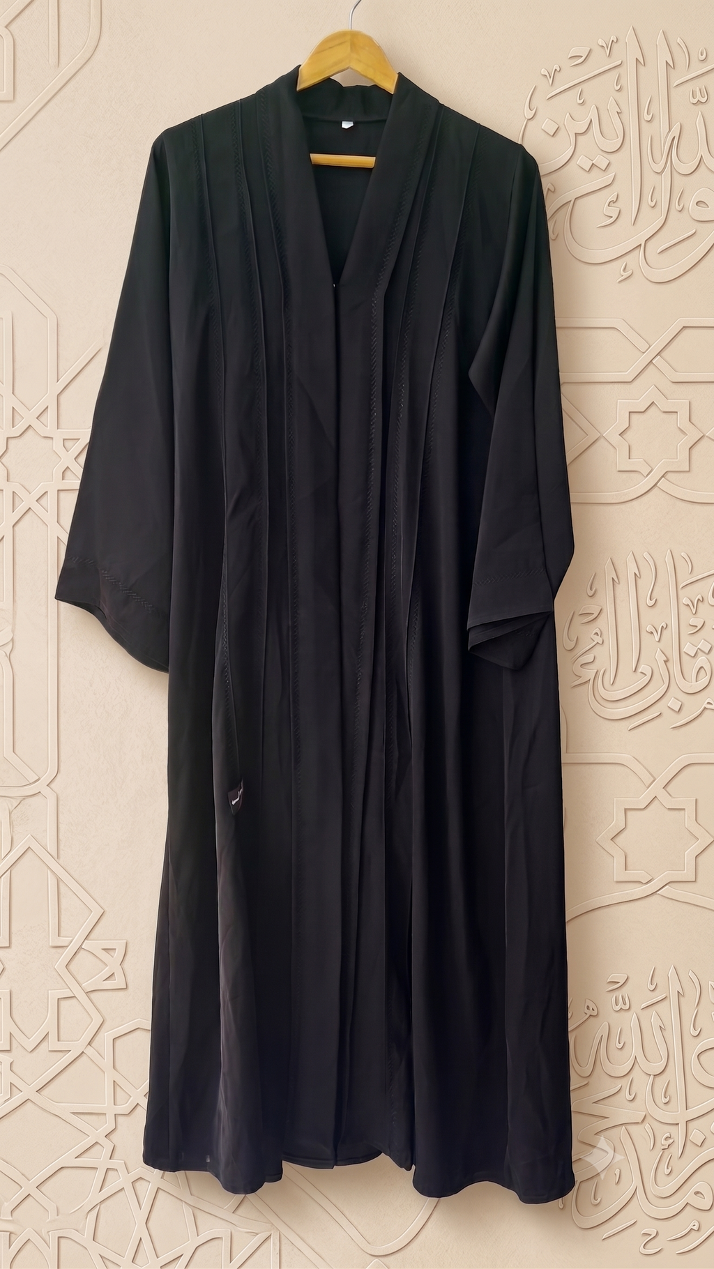 Elegant Black V-Neck Pintuck Abaya Maxi Dress