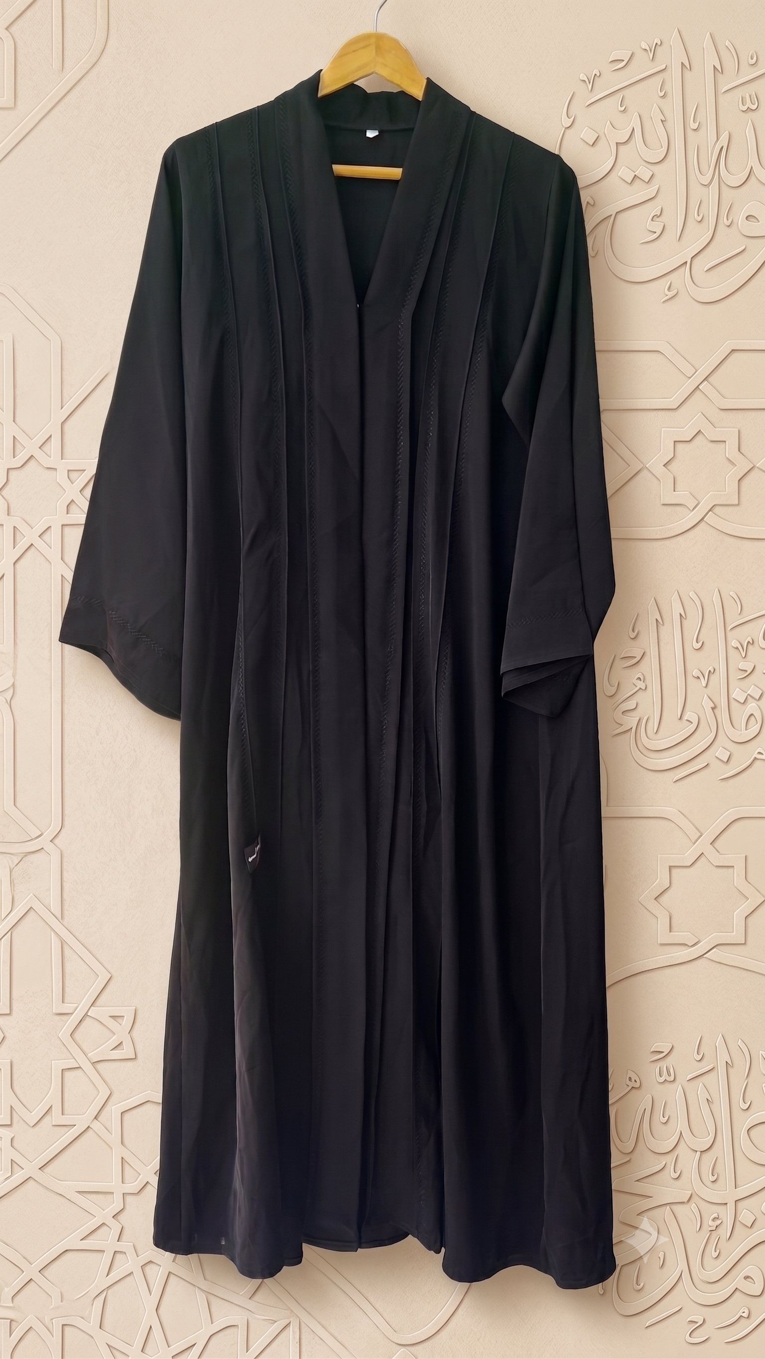 Elegant Black V-Neck Pintuck Abaya Maxi Dress