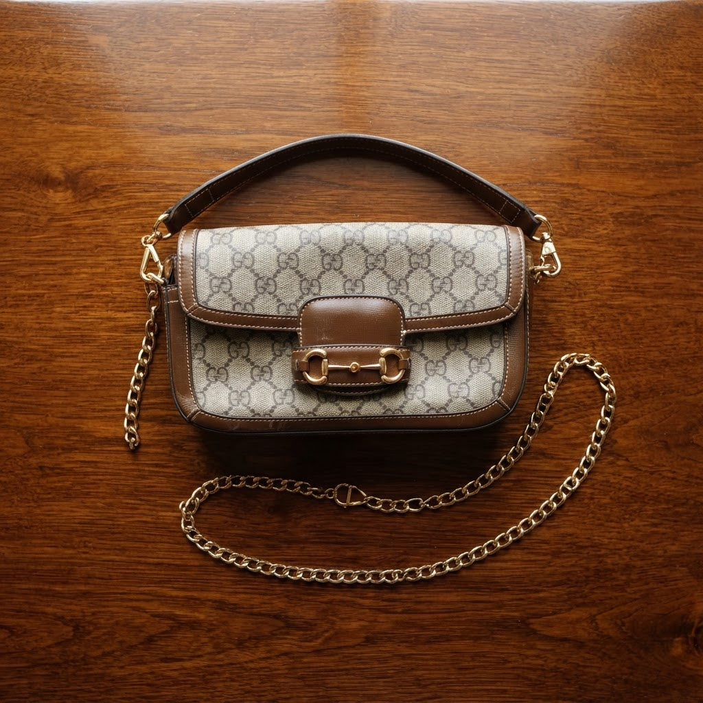 GUCCI 650833 Monogram Small Flap Shoulder Bag with Horsebit