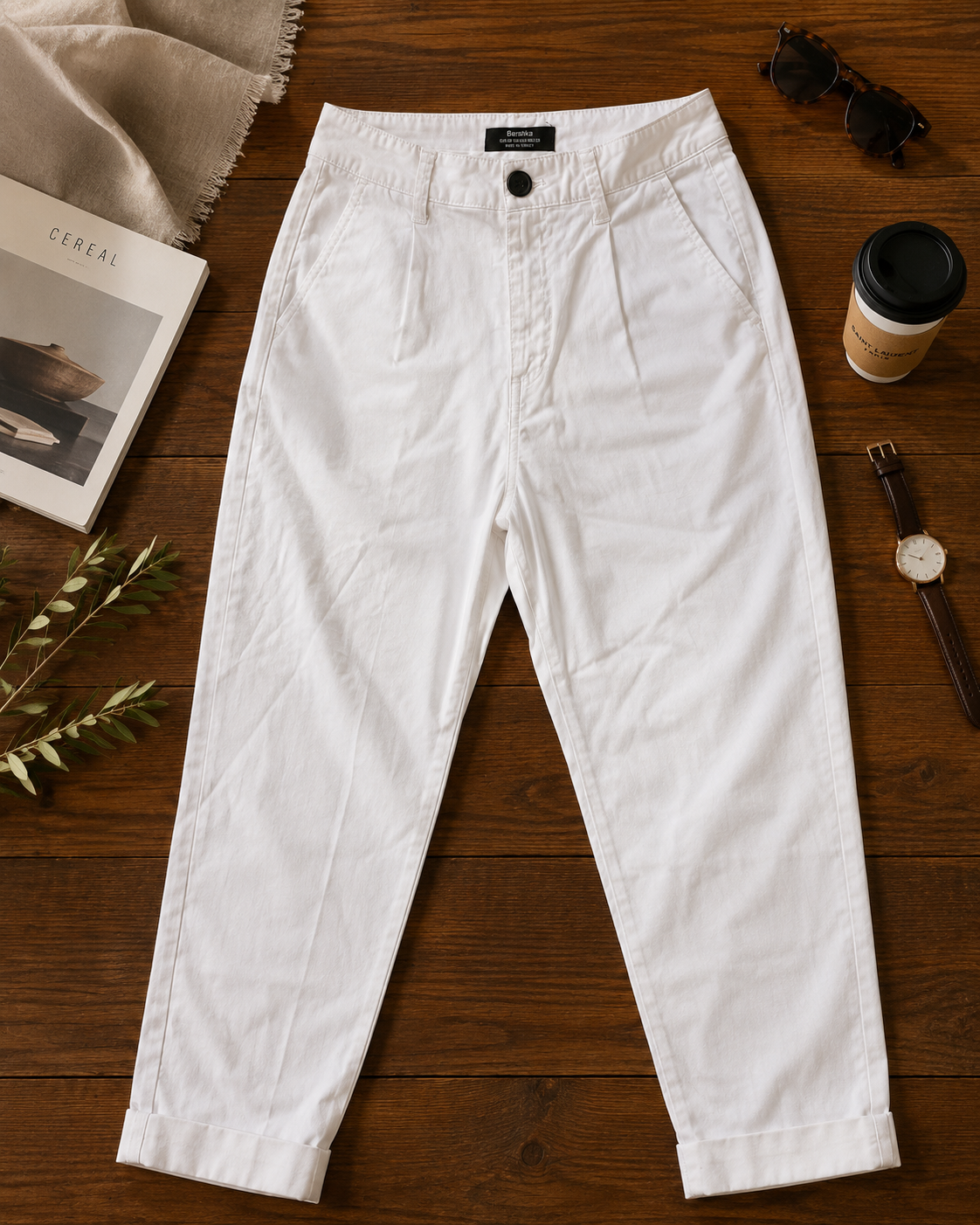 Bershka White Tailored Tapered Ankle-Length Trousers