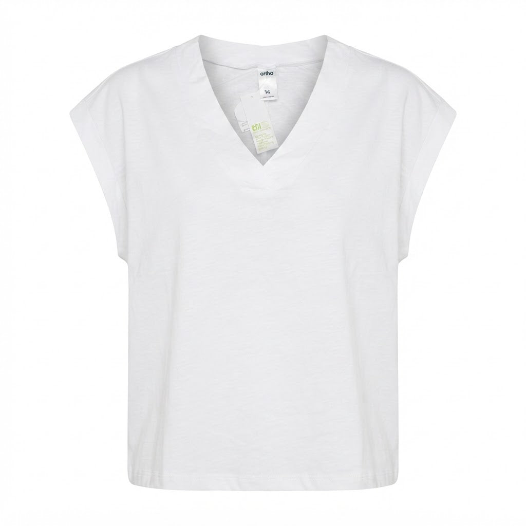 anko White V-Neck Cap-Sleeve Boxy Top