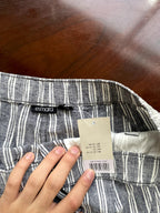 Dark Grey and White Striped Drawstring Linen Shorts