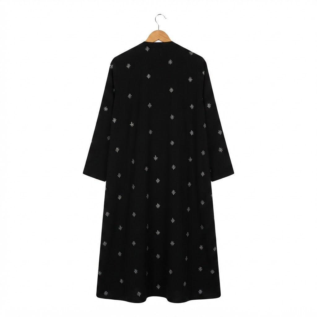 Women's Black Embroidered Modest Longline Abaya Robe