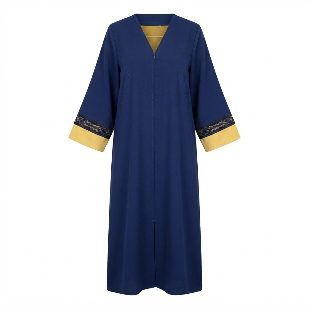 represent Navy Blue Floor-Length Abaya with Geometric Trim