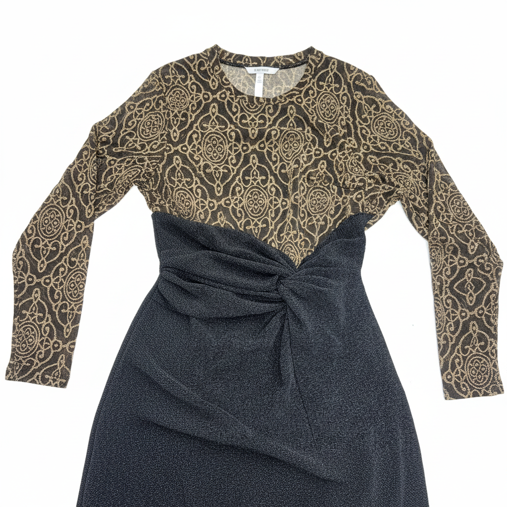 Women's Black & Gold Metallic Long Sleeve Maxi Dress