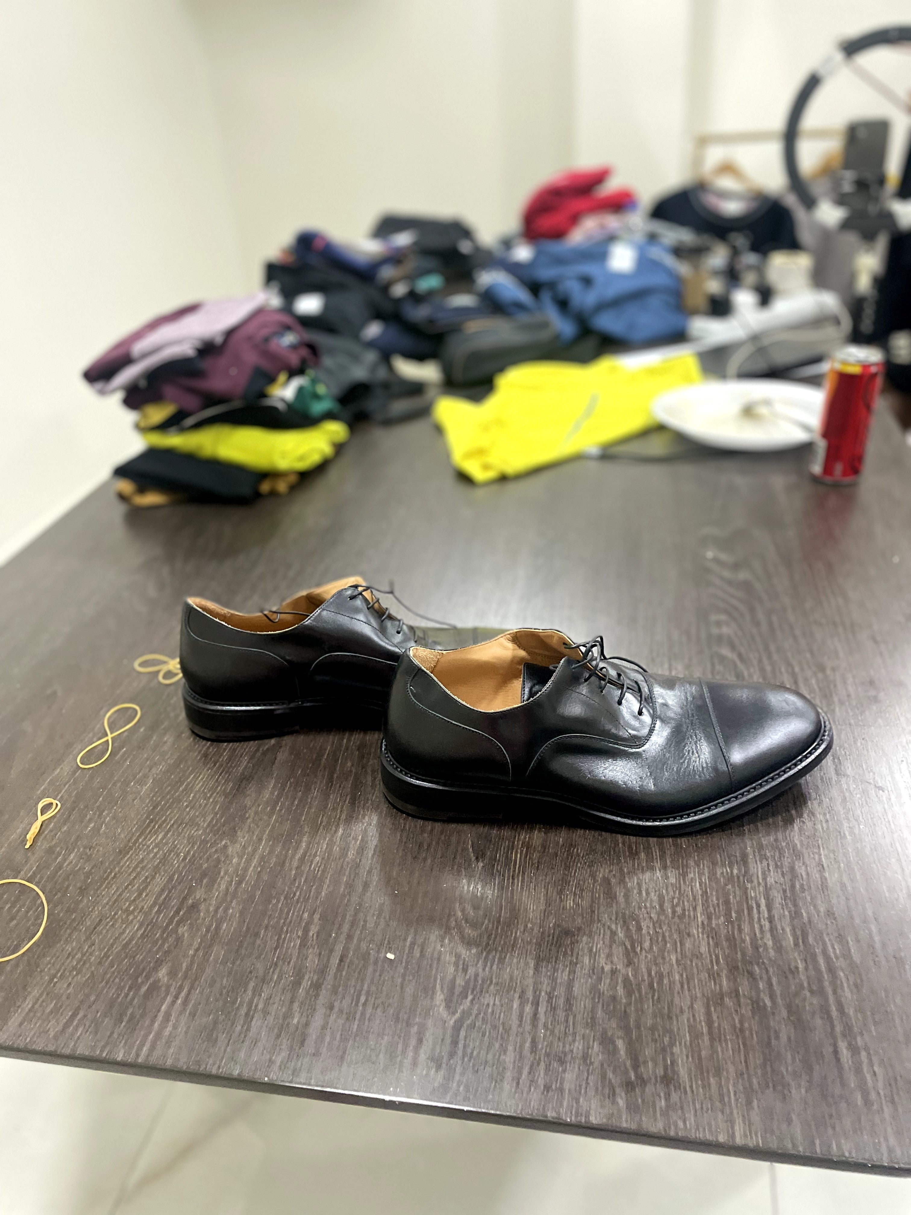 Men's Black Leather Cap-Toe Oxford Dress Shoes