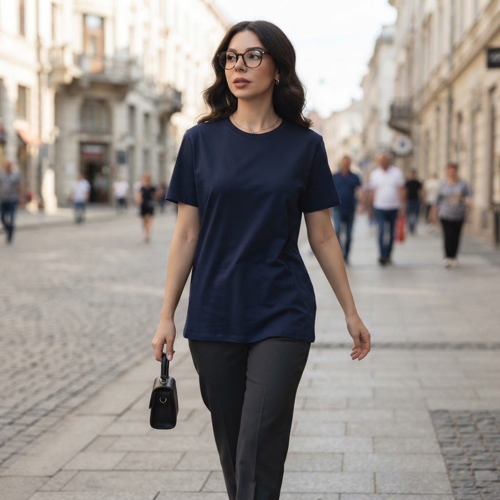 KOOKAÏ Navy Blue Short Sleeve Crew Neck Cotton Jersey T-Shir
