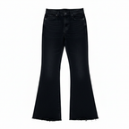 Women's Black High-Waist Flare Jeans with Raw Hem