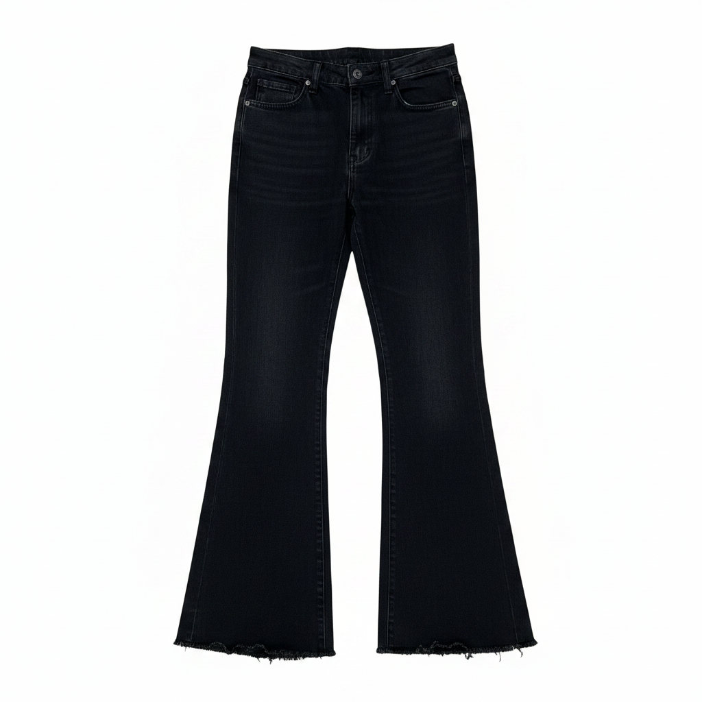 Women's Black High-Waist Flare Jeans with Raw Hem