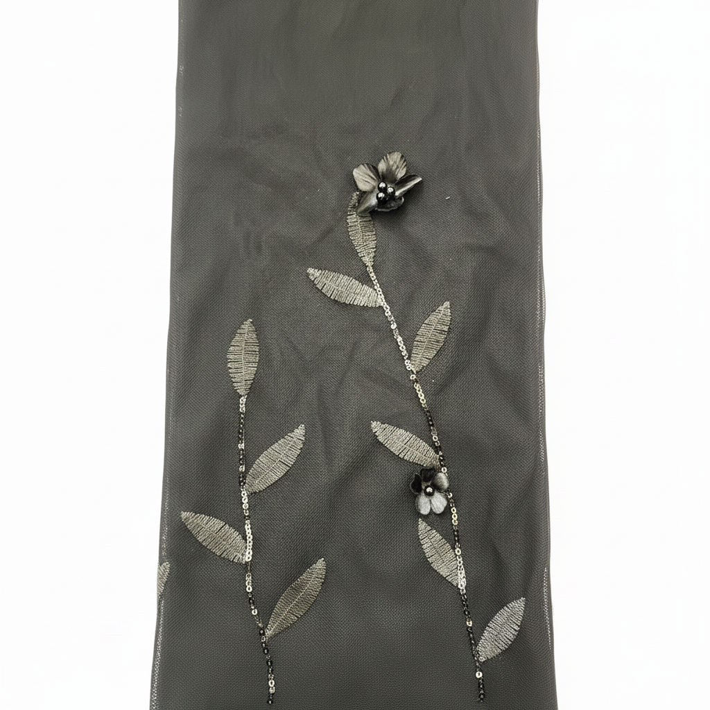Elegant Black Sequin Embroidered Long Open Abaya