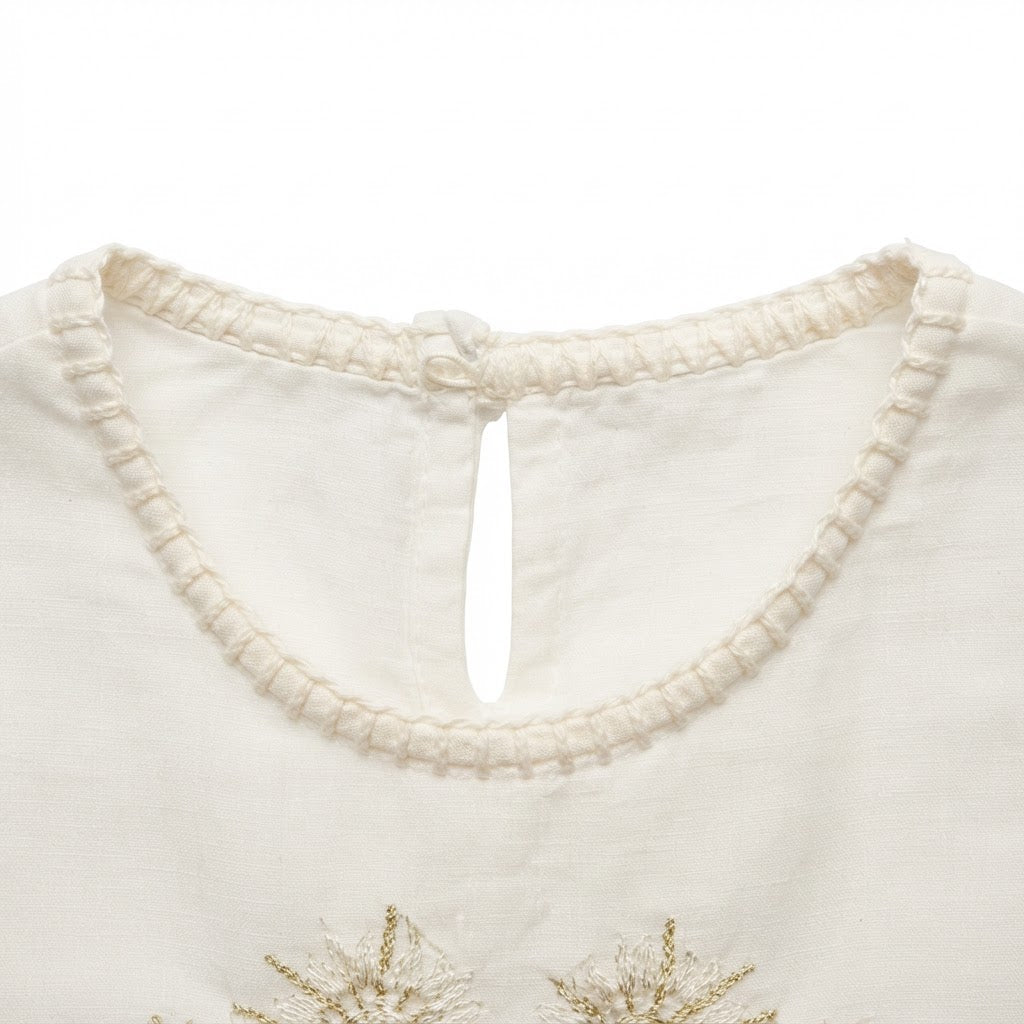Women's White Embroidered Tassel Waist Tunic Top