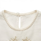 Women's White Embroidered Tassel Waist Tunic Top