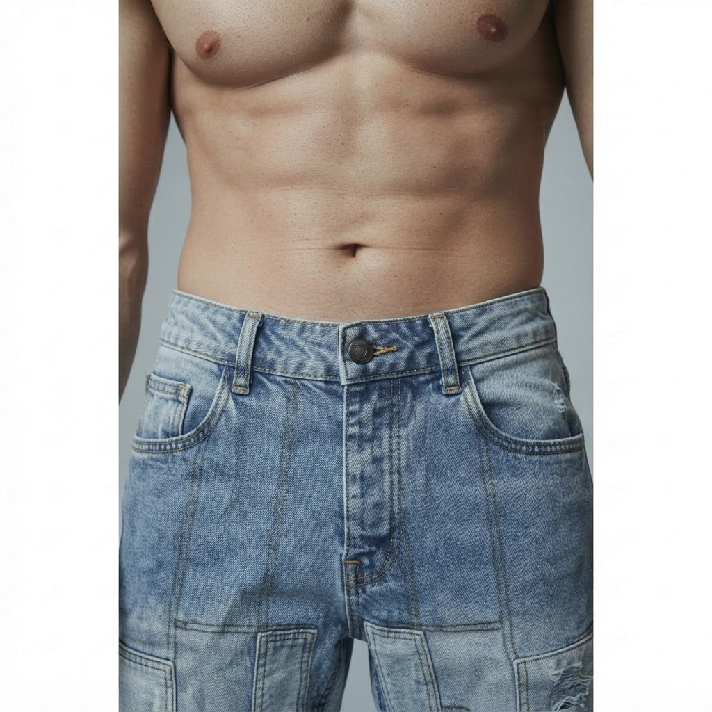 boohooMAN boohooMAN Light Wash Patchwork Distressed Straight