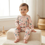 SHEIN Pale Blush Pink Floral Long-Sleeve Baby Romper