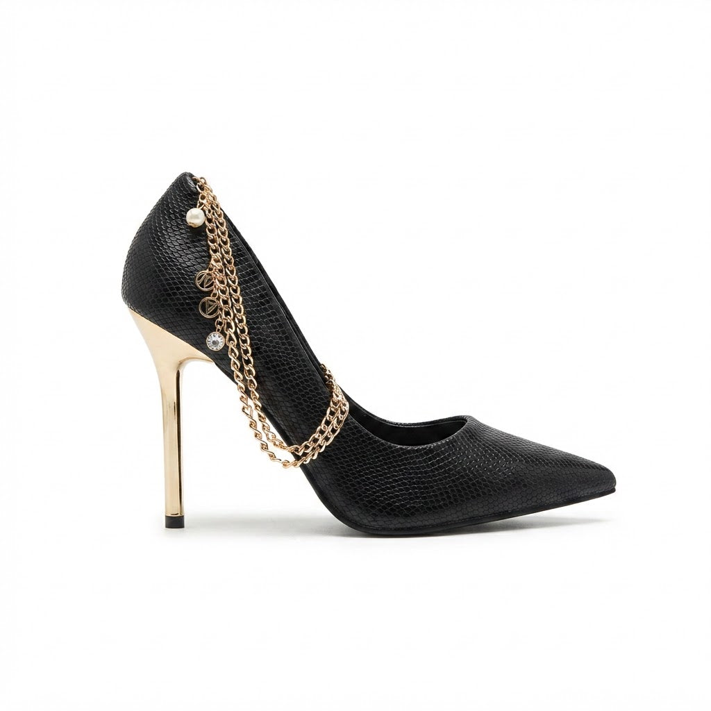 ALDO Women's Black Snakeskin Pointed Toe High Heels