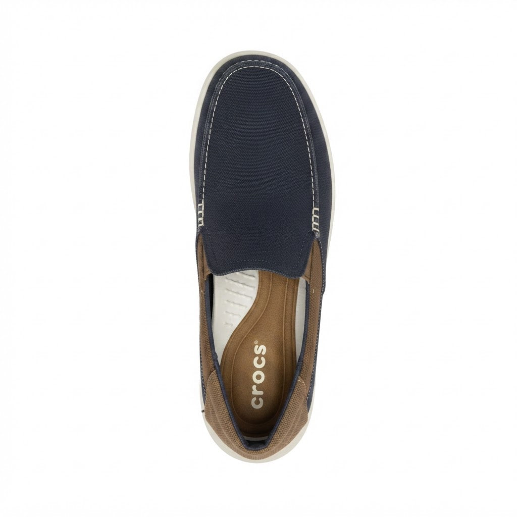 Navy Blue Canvas Slip-On Loafers with White Stitching