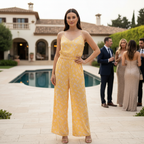 H&M Girls Yellow Daisy Floral Wide Leg Jumpsuit Size 10-12