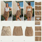 Camel Faux Suede Mini Skirt with Ring Zipper