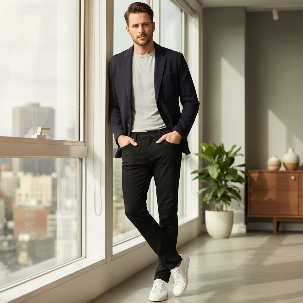 Men's Esmara Slim Fit Black Stretch Trousers - Size 38