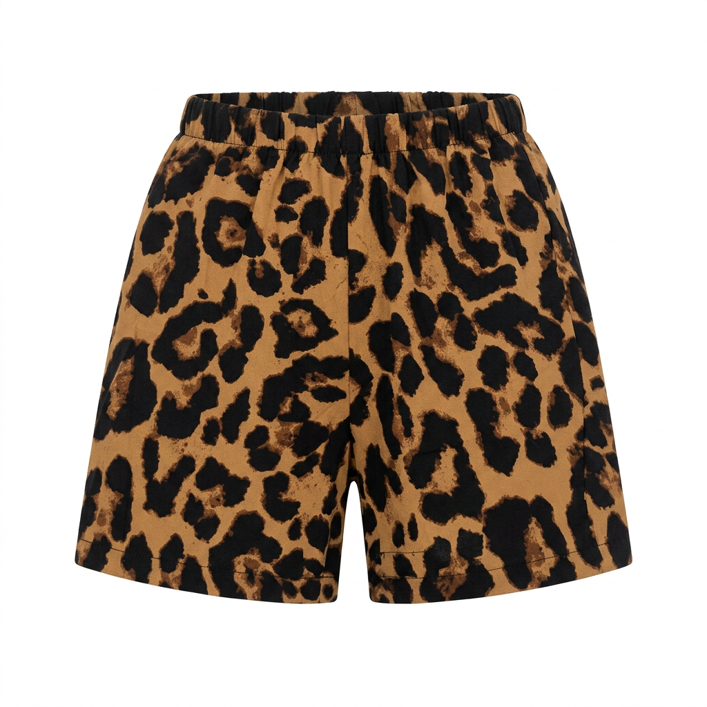 SHEIN Tan Leopard Print SHEIN Kids' Shorts with Elastic Wais