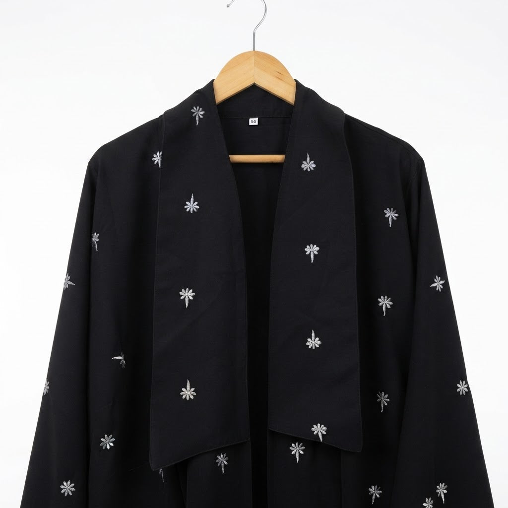 Women's Black Embroidered Modest Longline Abaya Robe