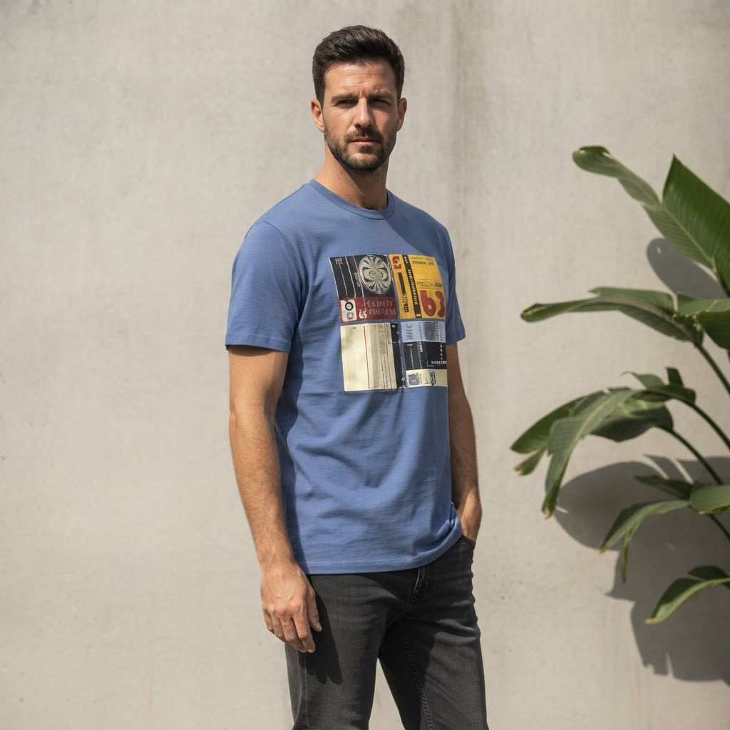 Ben Sherman Ben Sherman Slate Blue T-Shirt with Vintage Audi