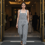 Zara Black & White Gingham Linen Blend Overalls - Size S