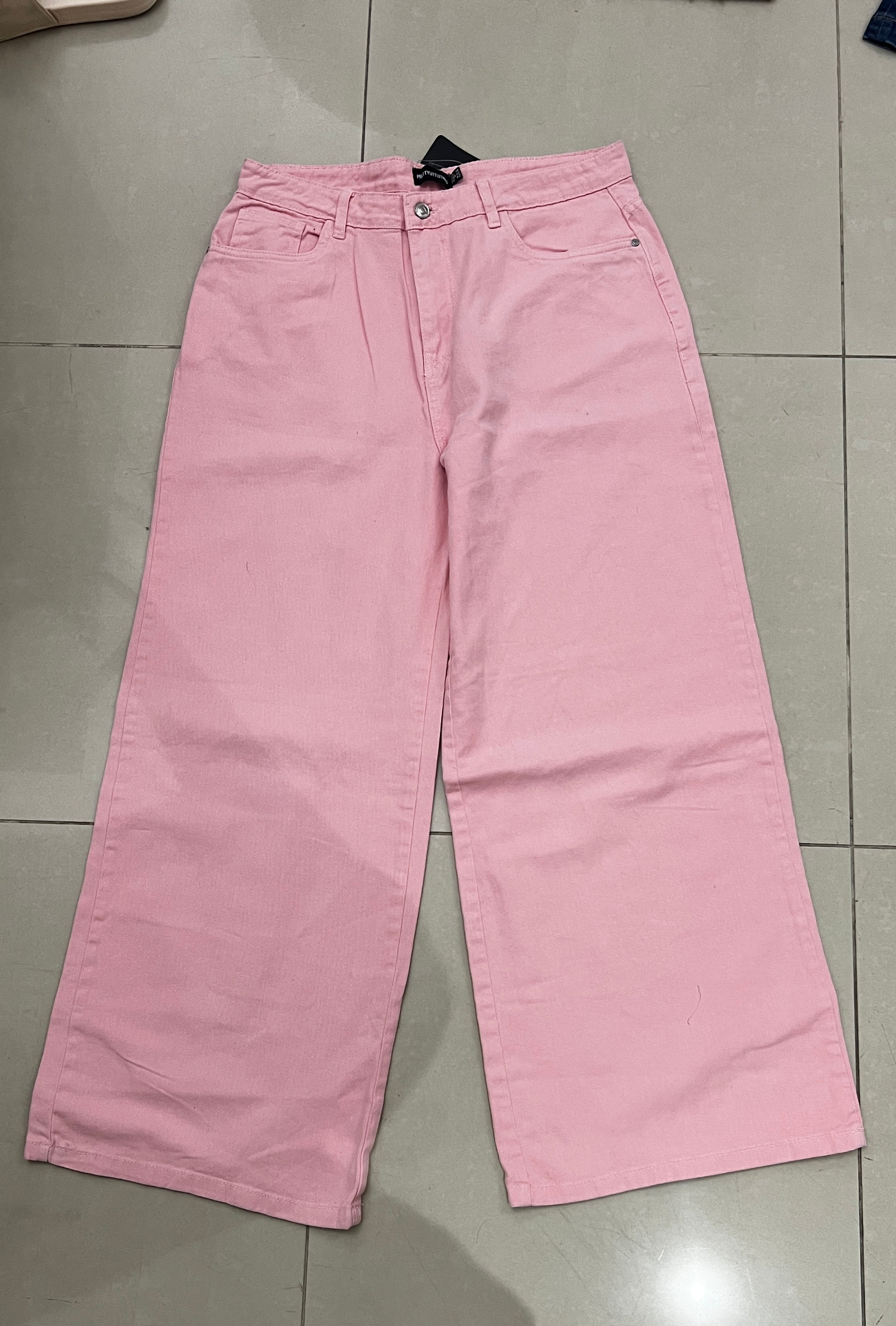 PrettyLittleThing Baby Pink Wide Leg Denim Jeans PrettyLittl