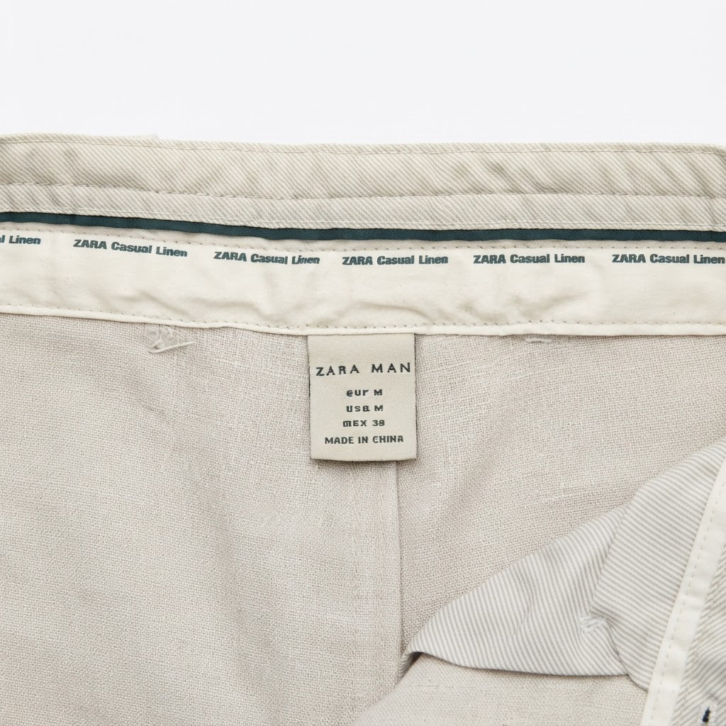 ZARA MAN Women's Off-White Casual Wide-Leg Linen Trousers