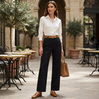 Women's Black High-Waist Sailor Wide-Leg Trousers