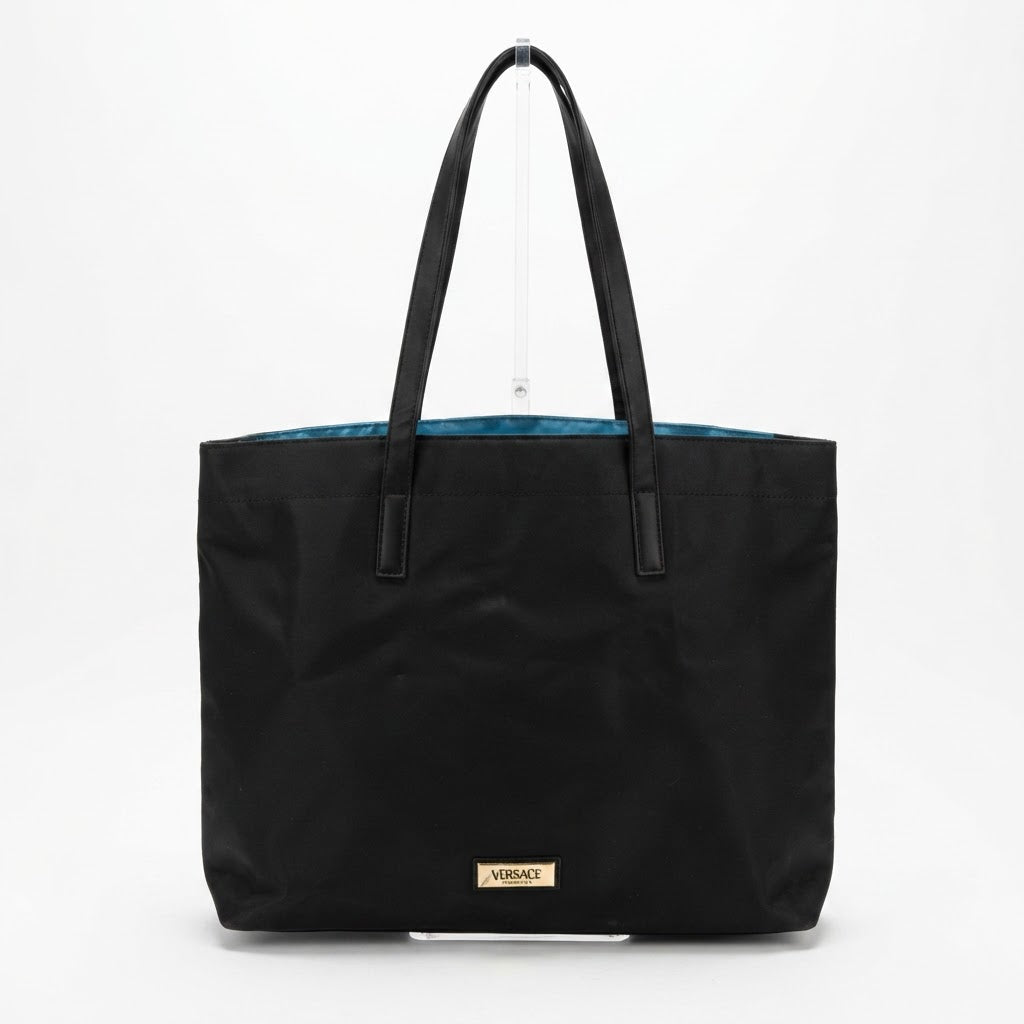 VERSACE parfums Large Black Nylon Shoulder Tote with Gold Pl