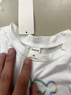 SHEIN White Infant T-Shirt with Rainbow Outline Bear Graphic