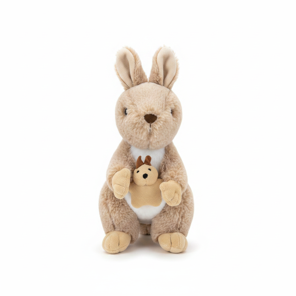 Soft Beige Mother and Baby Bunny Plush Toy