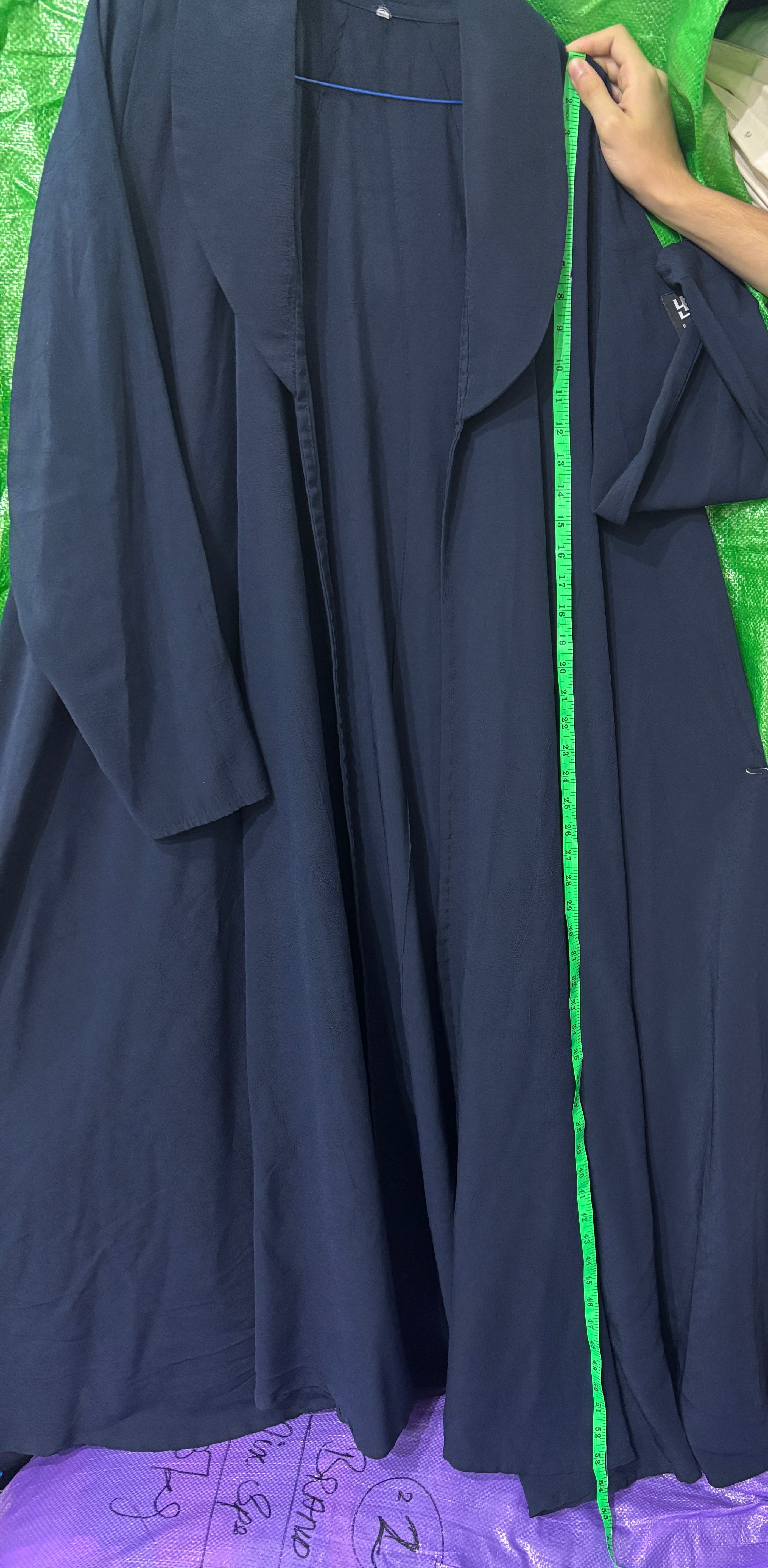 warehouse Deep Navy Blue Crinkle Crepe Open-Front Floor-Leng