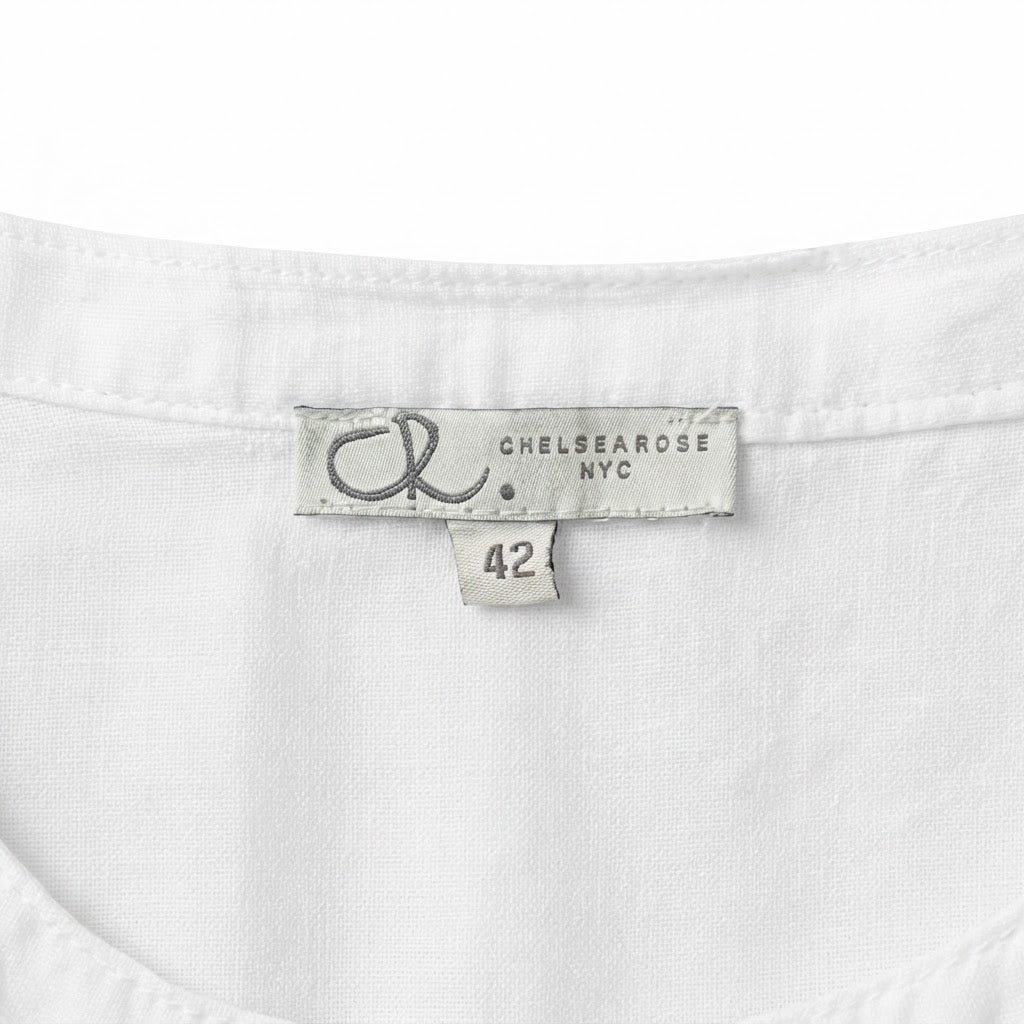 C&A Women's White Collarless Short Sleeve Linen Shirt